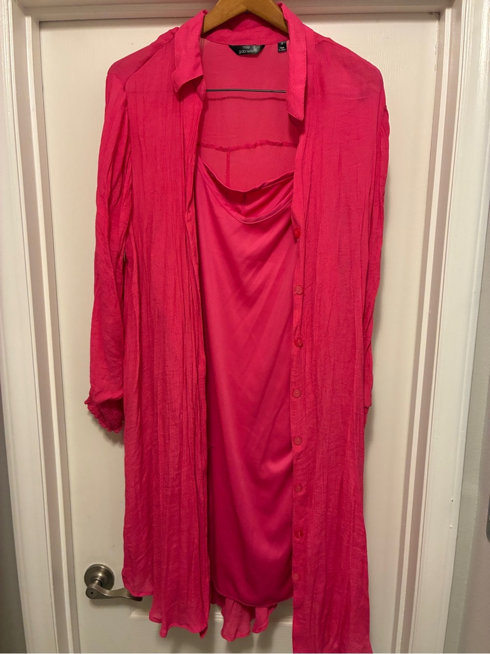 Mlle Gabrielle Hot Pink Sheer Robe and Slip Chemise Set